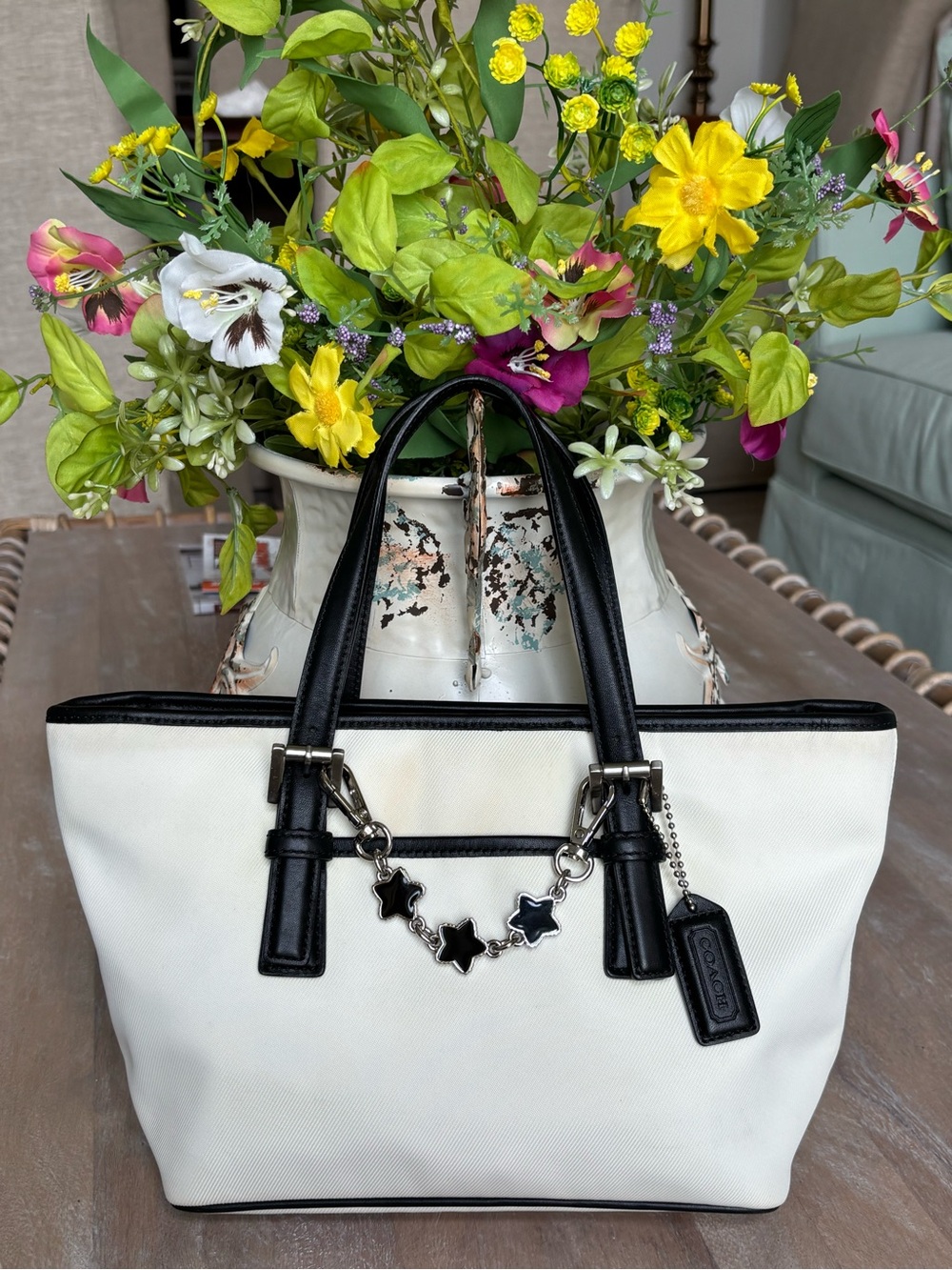 🤍🖤 COACH Mercer Nylon Twill Mini Tote🖤🤍